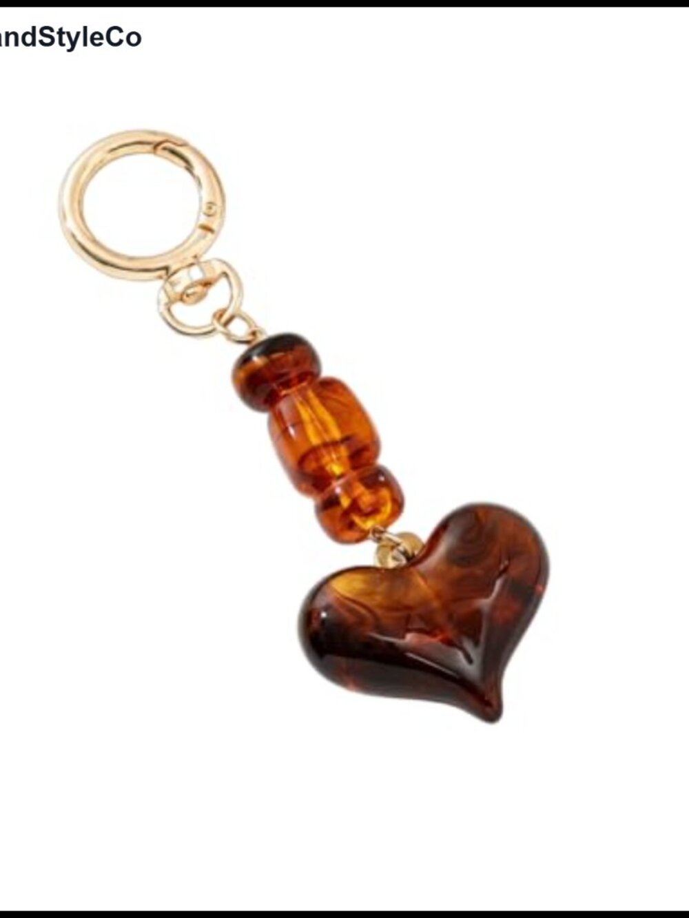 Tortoiseshell Resin Heart Bag Charm Gold Plated Keychain